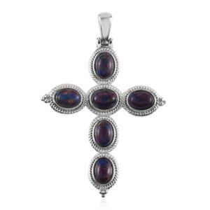 Mojave Purple Turquoise Cross Pendant in Stainless Steel 5.20 ctw